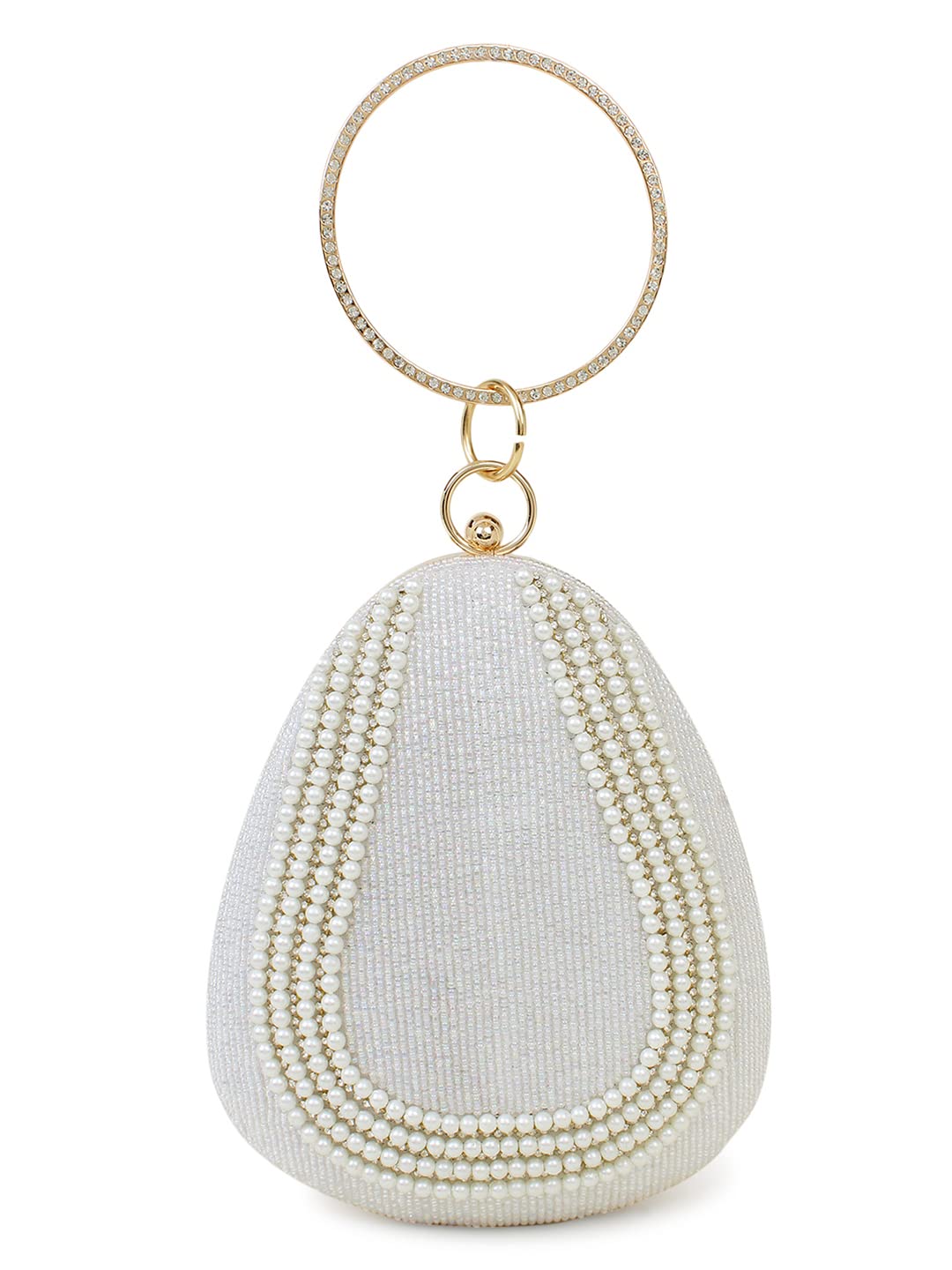 SPICE ARTWomen White Box Clutch Beaded Handmade Silk Chain bag Ladies Bridal Drop shape Evening Purse Embroidered Sling Wedding Wristlet handbag