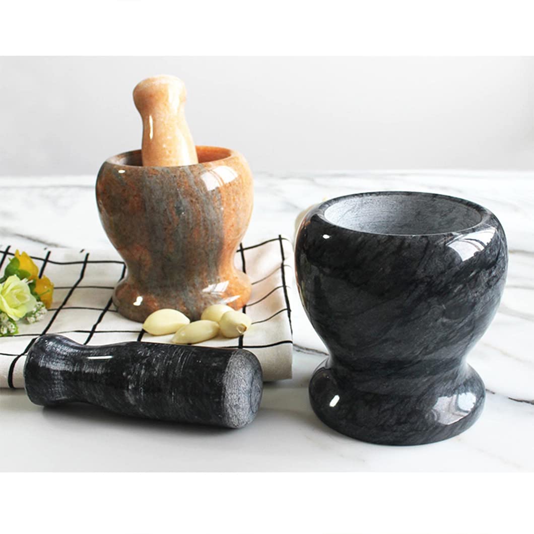 Petit Ensemble De Mortier en Granit en Marbre Et À Pilot,Bol De Moulin À Main De Mortier À Main pour Guacamole, Salades, Broyeur d'herbe, Broyer Et Écraser Les Épice Yellow-S