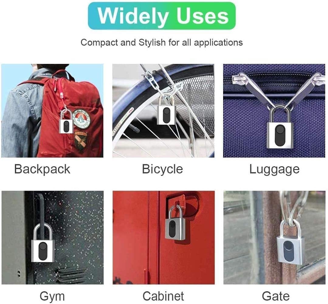 Smart Fingerprint Lucchetto, sblocco elettronico Bluetooth Sblocco remoto, Charging Portable Pundlock Impermeabile per Lo Zaino Bike Locker Uffici Blocco