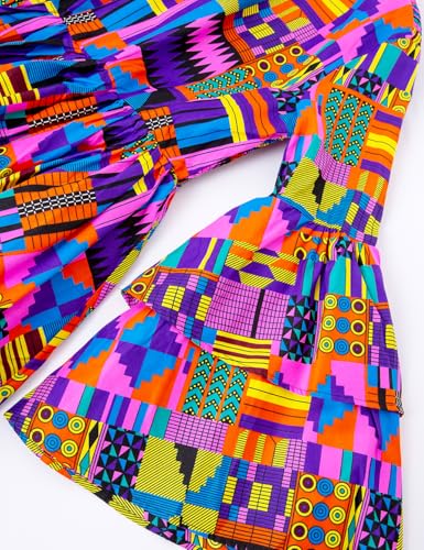 Image of Women's African Ruffle Long Sleeve Dress Ankara Print Maxi Dresses