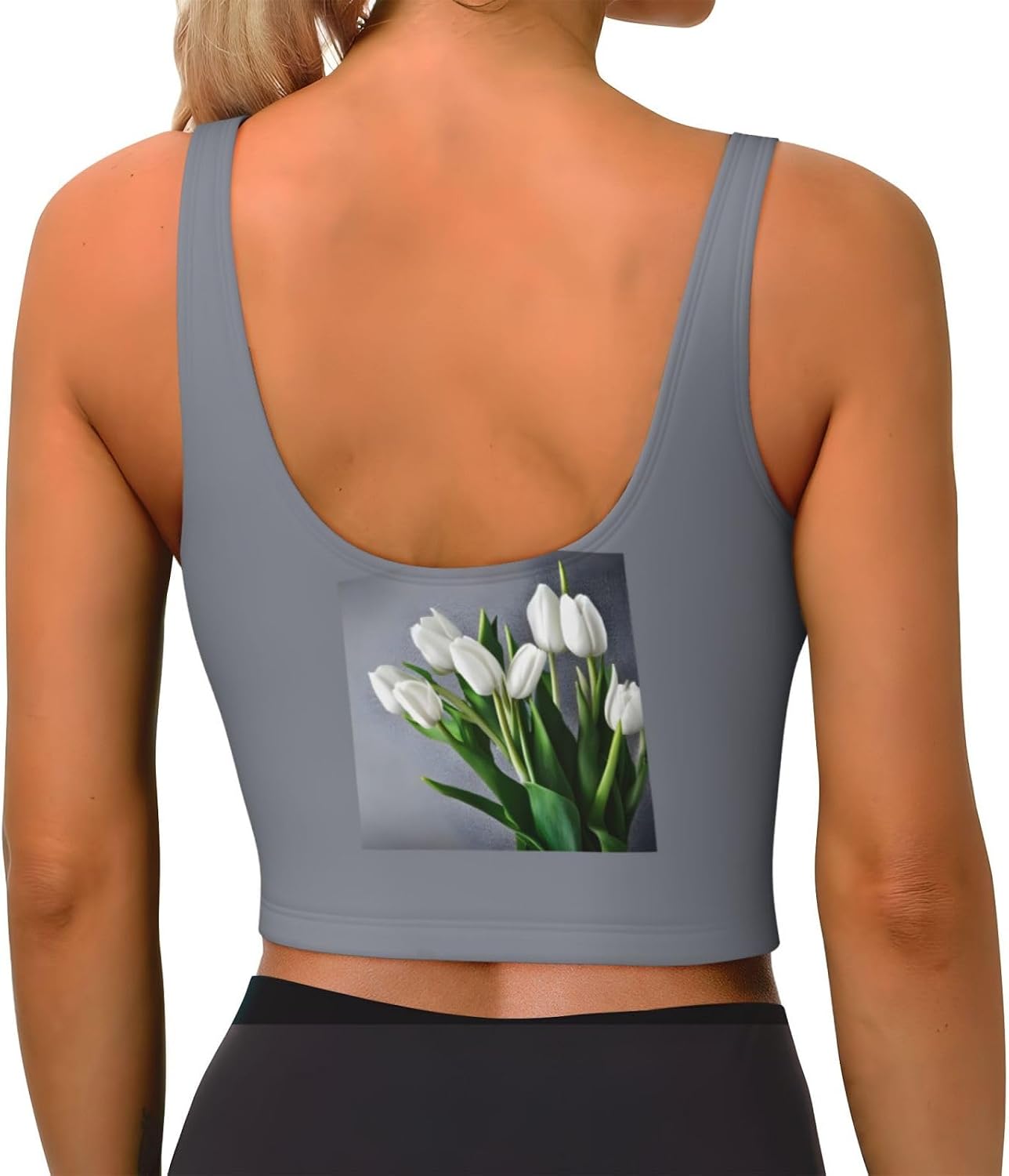 White Tulips Flowers Print Women's Sports Vest Breathable for Yoga Running Gym Athletic Casual Sleeveless Top