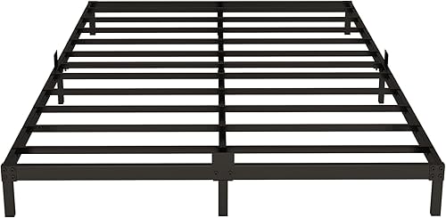 Marco de cama de 6 pulgadas, tamaño Queen de perfil bajo, plataforma de metal, base de cama baja de soporte resistente, marco de cama de perfil
