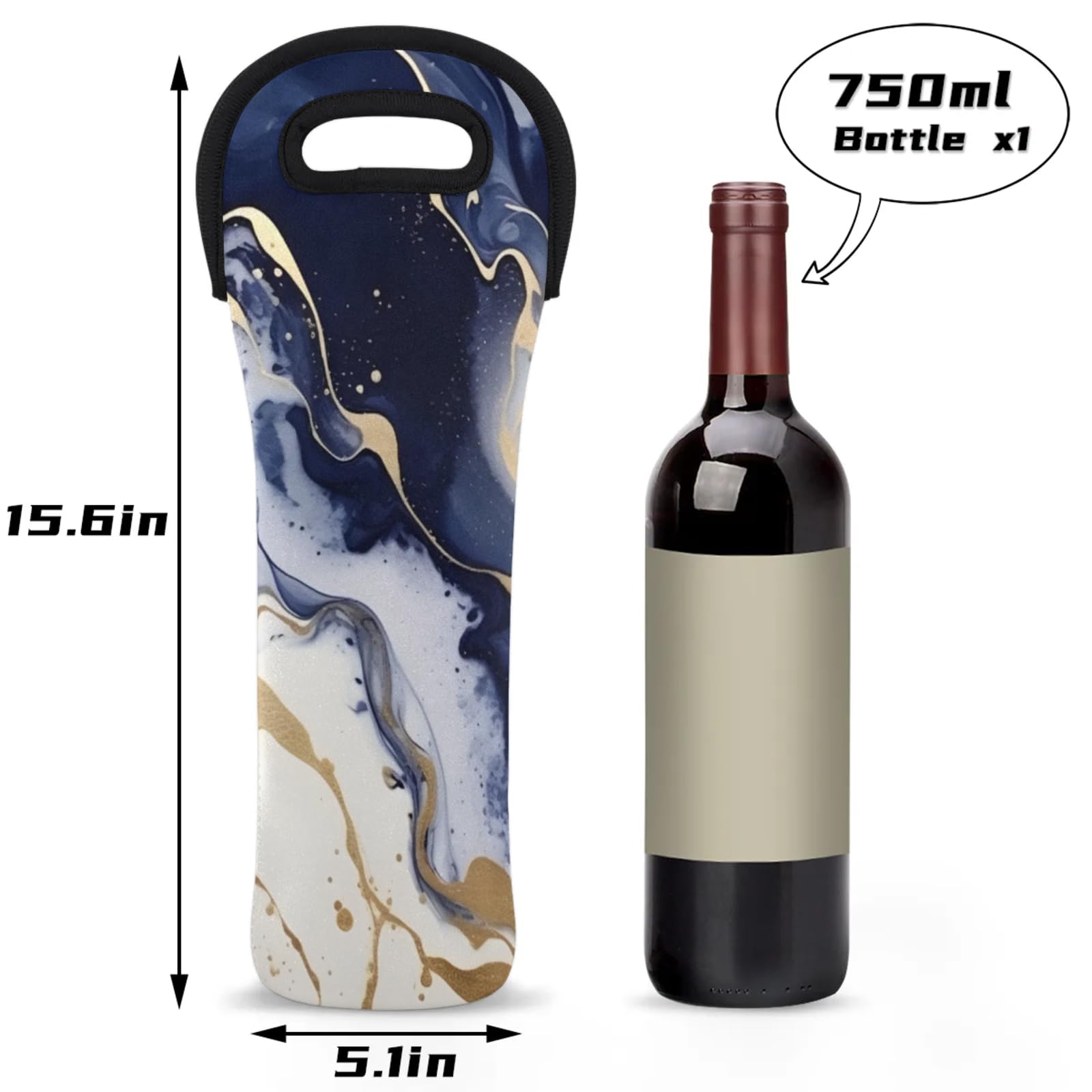 Neoprene Wine Tote Carrier Bag for Wine,Water, Champagne, Beer, Baby Bottles 15.6 x 5.1 Inches, Protective Wine Bag,Dynamic Fluid Design