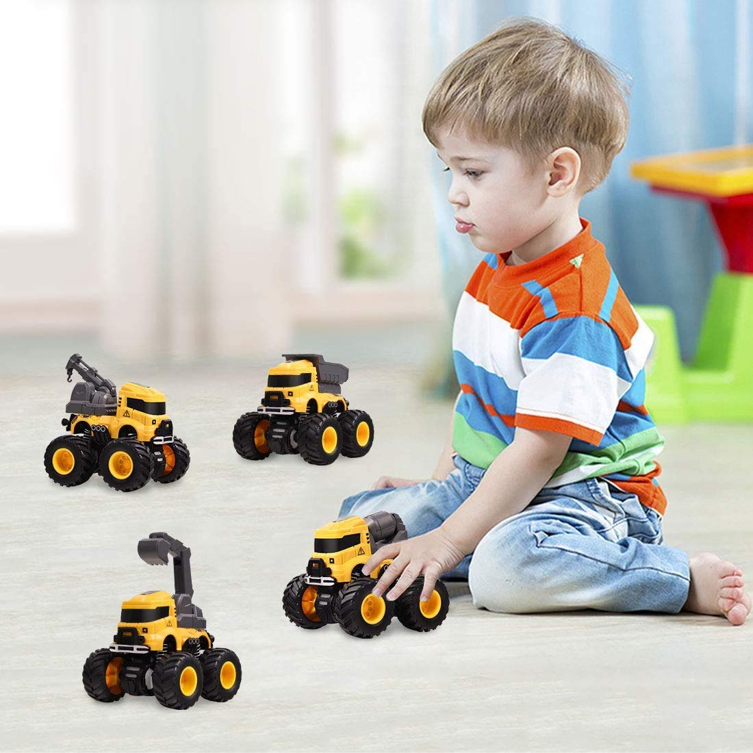 Camión de construcción de juguete Push and Go Car Toys para niños y niñas, juego de autos de juguete accionados por fricción que incluye grúa mezcladora, excavadora, camión volquete, 8