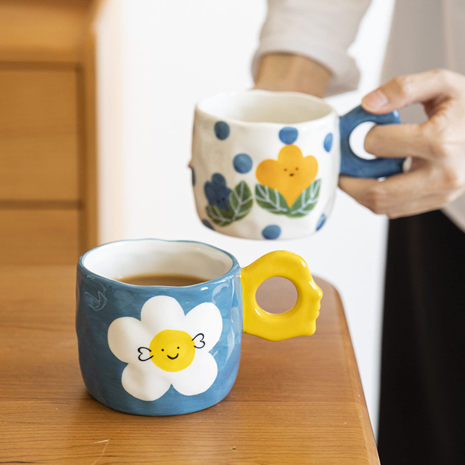 Ręcznie wykonany ceramiczny kubek do kawy białe kwiaty filiżanka do herbaty ceramika filiżanka do kawy owsiane mleko kubek prezent ślubny do biura i domu