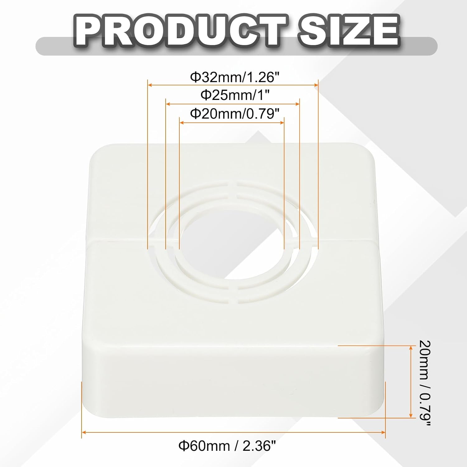 HARFINGTON 6pcs Wall Split Flange 0.79" (20mm) Plastic Square Adjustable Split Flange Pipe Cover Clip-on Escutcheon Collar Under Sink Pipe Radiator for Bathroom Kitchen Toilet, White
