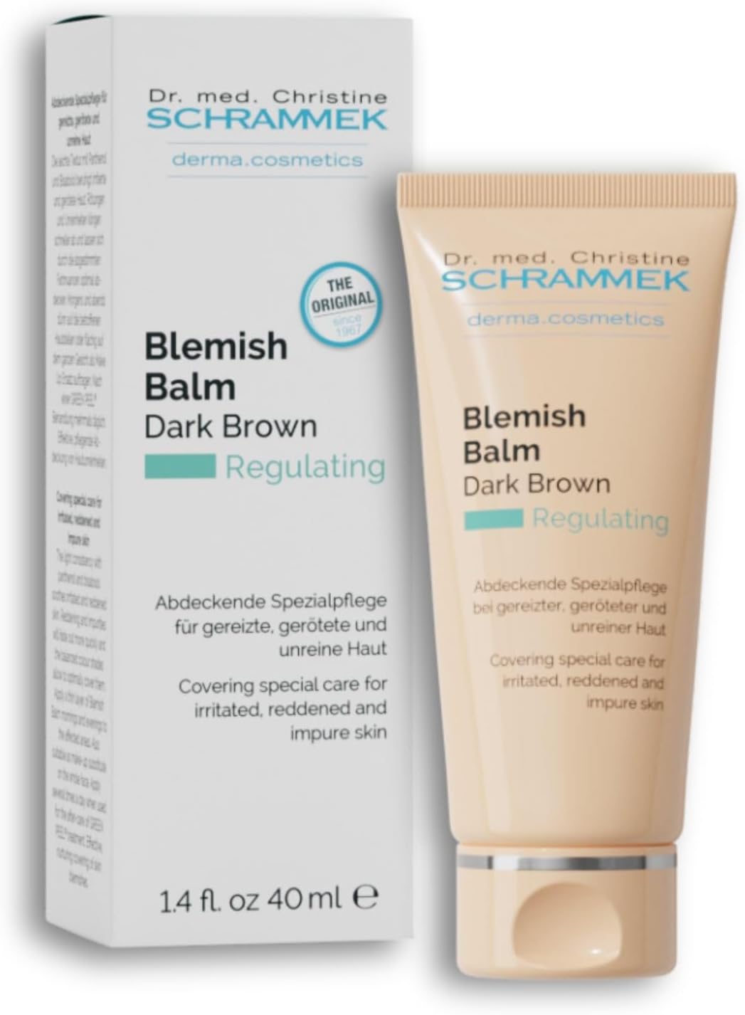 Blemish Balm Dark Brown (1.4 fl oz) - Covering Special Care for Irritated, Reddened & Impure Skin - The Original since 1967 - BB Cream - Tinted Face Moisturizer - Facial Skin Care - Dr. Schrammek