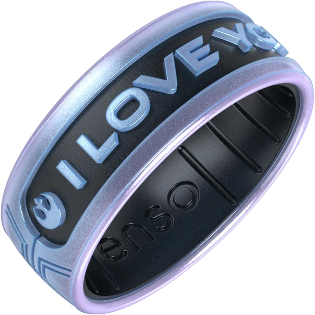 Enso Rings Star Wars Dualtone Silicone Ring - Comfortable and Flexible Design - I Love You - Moonstone/Black Pearl - 5