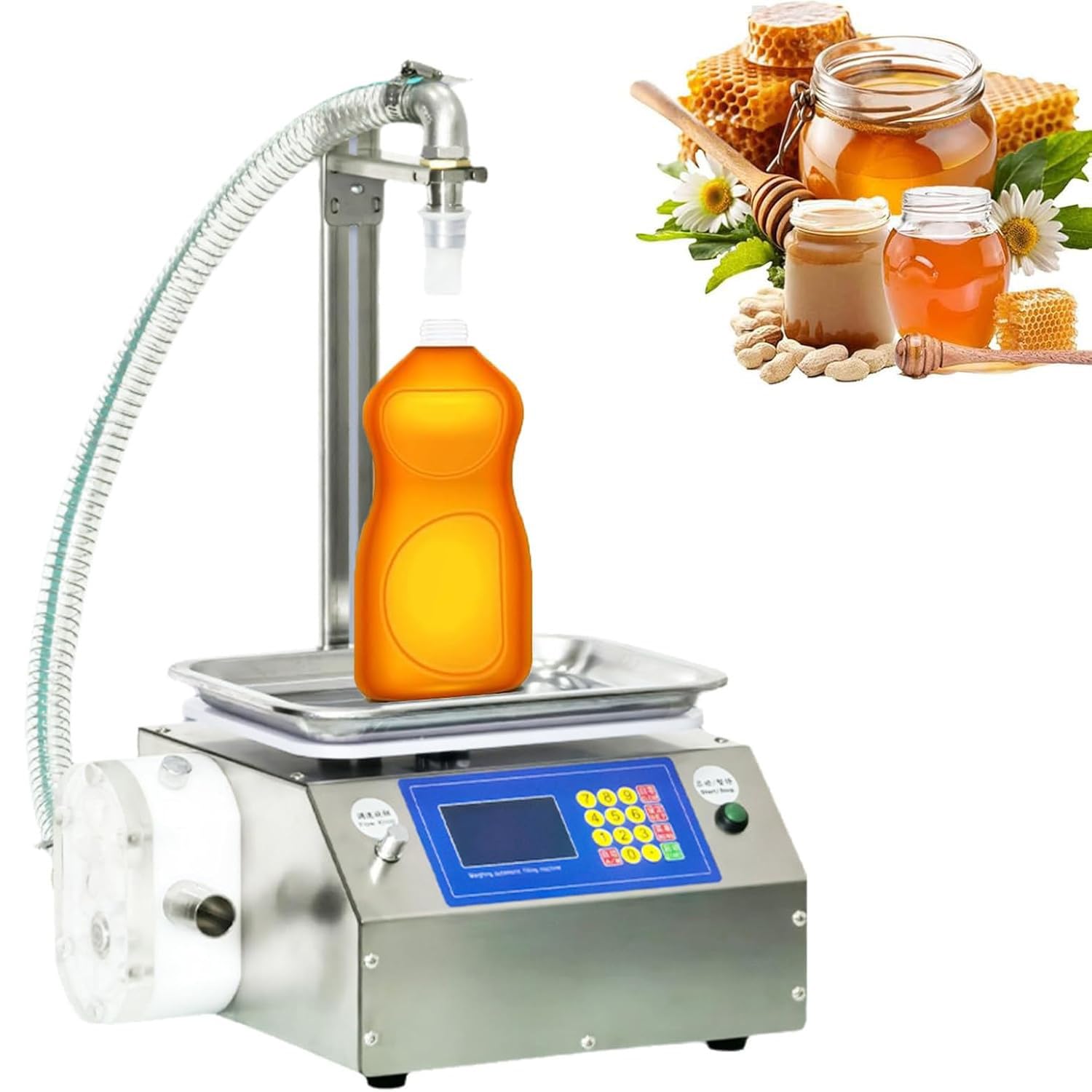 Máquina automática de llenado de líquidos para líquidos viscosos, llenadora de botellas eficiente con funcionamiento simple, ideal para envasado de miel y aceite