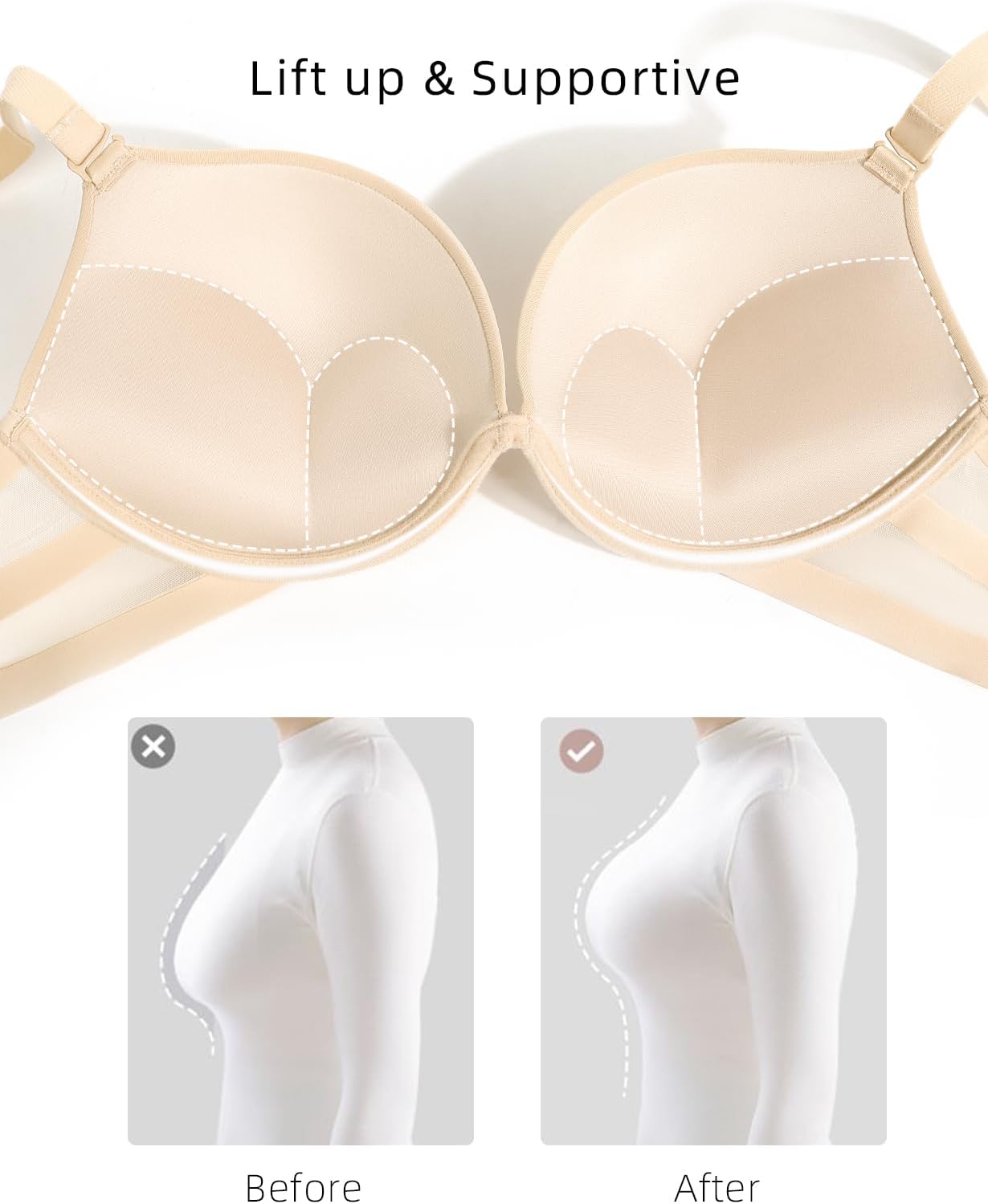 Push Up Padded Bras for Women Add 2 Cups Plunge Low Cut Bombshell T Shirt Bra Underwire Support - Image 2