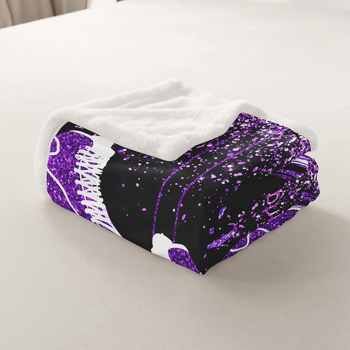 Skate Shoes Throw Blanket Ice Skating Game Fleece Blanket, Extreme Sport Bed Blanket for Kids Teens Girls Glitter Purple Flannel Blanket, Twin Size (60 x 80 Inches)