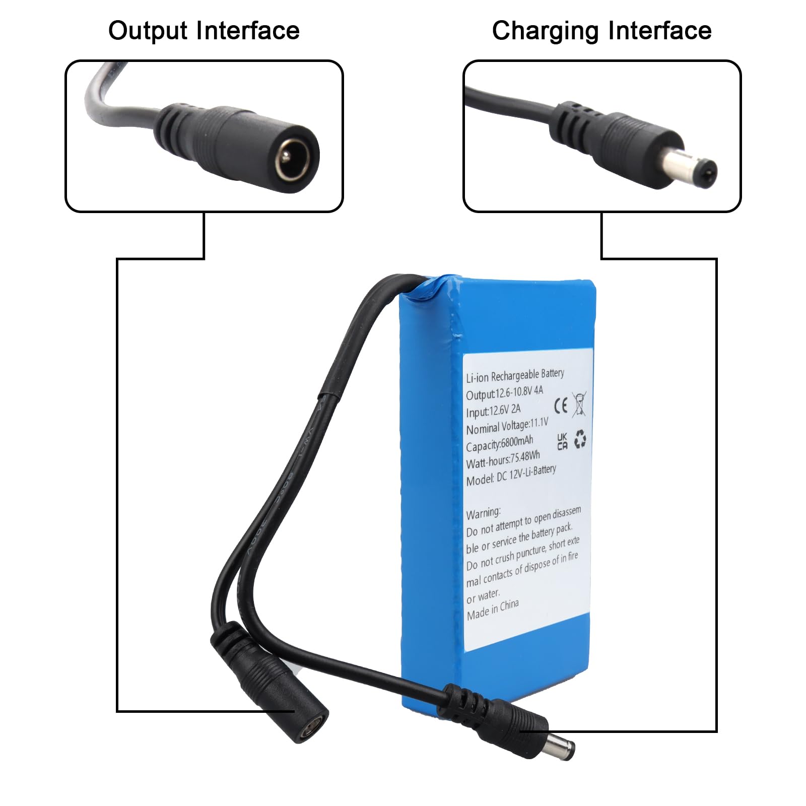 DC 12V 6800mAh Batería Recargable de Iones de Litio para la Mayoría de los Dispositivos de 12V, Cámaras Inalámbricas, Videocámaras, Reproductores MP3, Cámara CCTV, Enrutador, DVD, etc