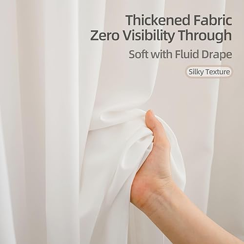 Miniatura 8 de MYSTIC-HOME Cortinas traslúcidas de 95 pulgadas de largo, 2 paneles blancos, cortinas filtrantes de luz 100% de privacidad para dormitorio y sala de