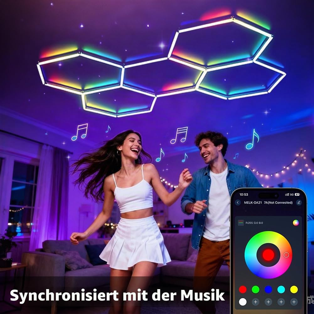 LED Deckenleuchte Dimmbar RGB Farbwechsel Deckenlampe mit Fernbedienung 216W Garagenlampe LED 5-Hex RGB LED Panel Deckenbeleuchtung für Garage, Werkstatt, Lager, Keller, Fitnessstudio