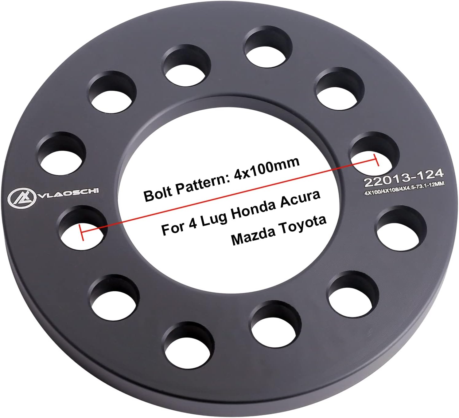VLAOSCHI Black Forged 4x100 4x108 4x114.3 4x4.5 Universal Wheel Spacers 1/2 Inch (12mm) Compatible with Honda-Acura-Mitsubishi 4 Lug for Accord Civic Prelude Legend Integra Galant Mirage - Set of 4