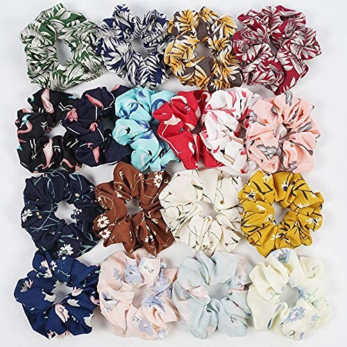 EPARTY-24 Pcs Satin Printed Hair Bands Ponytail Ties Hair Scrunchies Flower Hair Scrunchies Velvet Chiffon Girl Hair Accessory, Great for Casual and Party Dress Rubber Band (Multicolor) (B0973HW4P4) Amazon Price History, Amazon Price Tracker