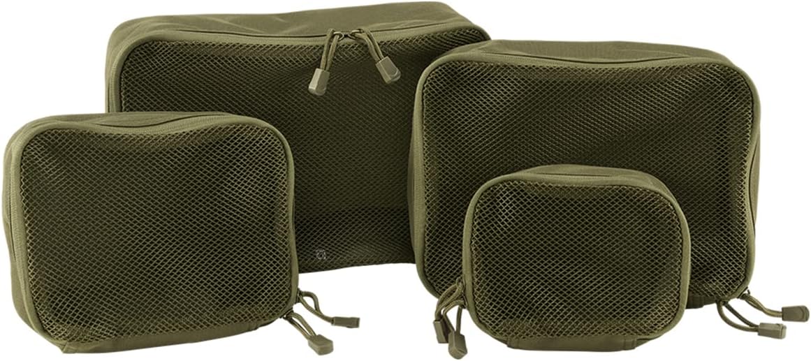 Brandit US Cooper Packing Cubes (Olive) for Travel and Outdoor Adventure, 4 Piece Bag Set for Clothes, Shoes and Equipment, Space Saving Luggage Organizer for Backpack and Suitcase, olive