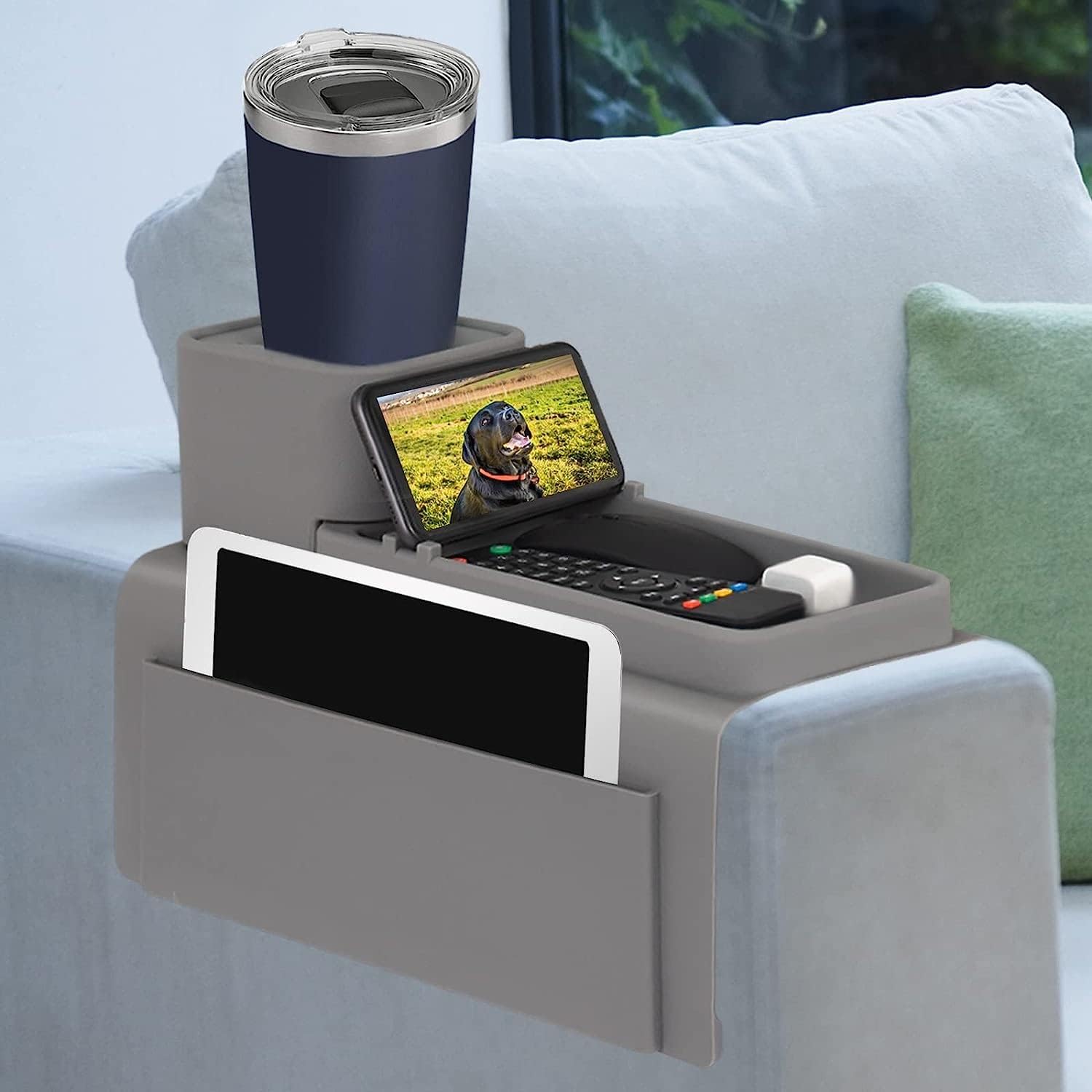 Couch Cup Holder,Sofa Armrest Organizer with 2 Large Pocket