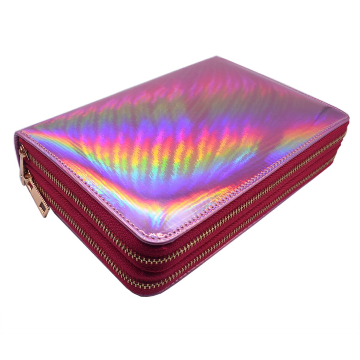 Mezerdoo 216 Slots Stamping Plate Holder Case Rainbow Laser Design Round Square Rectangular Nail Art Stamp Template Organizer 1pcs Empty Nail Art Plate Case Bag (gold - 216 Slots)