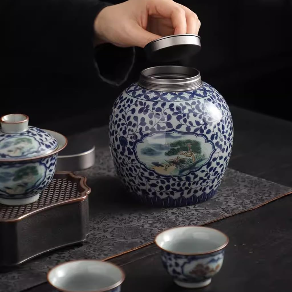 Puszka do herbaty niebieska i biała ceramiczna puszka na herbatę, duża puszka do przechowywania herbaty, szczelne przechowywanie pu'er czarna herbata opakowanie pusty pojemnik do przechowywania