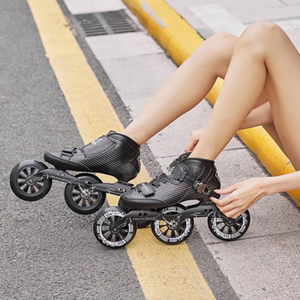 Pattini in linea da velocità professionali scocca fibra carbonio 3 ruote 110 mm telaio alluminio leggeri veloci gare lunghe distanze
