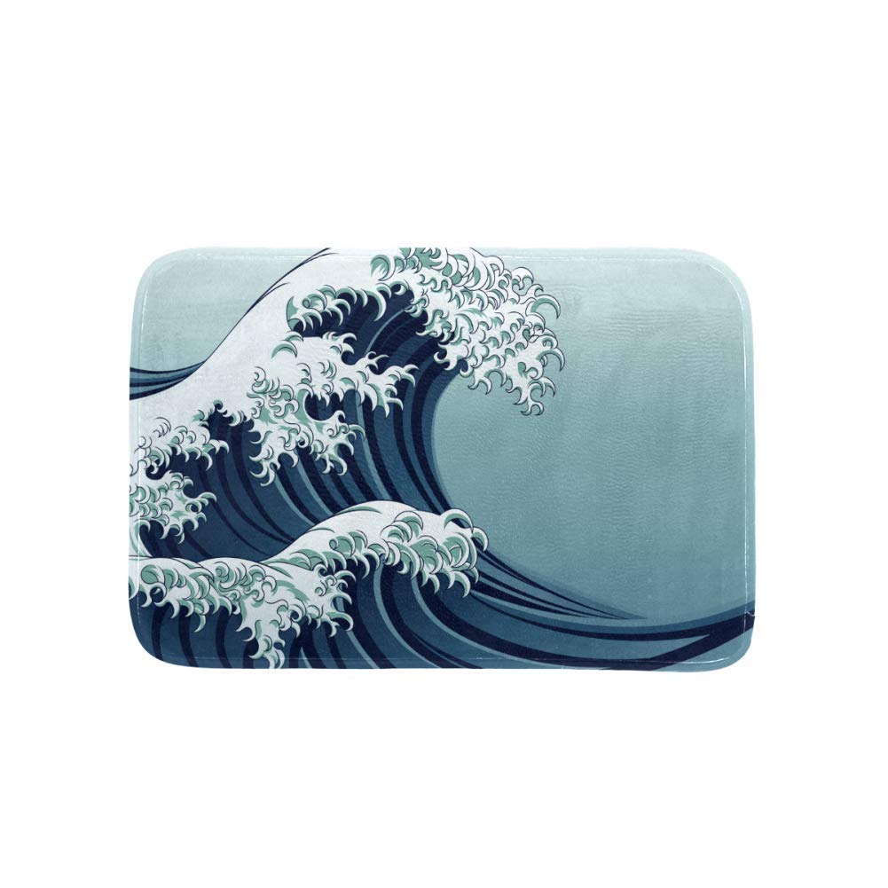 Josid Japanese The Great Wave Doormat Outdoor Indoor Funny Welcome Door Mats Non-Slip Carpets for Front Door Kitchen Bedroom Living Room, (23.6"x15.7", L x W)