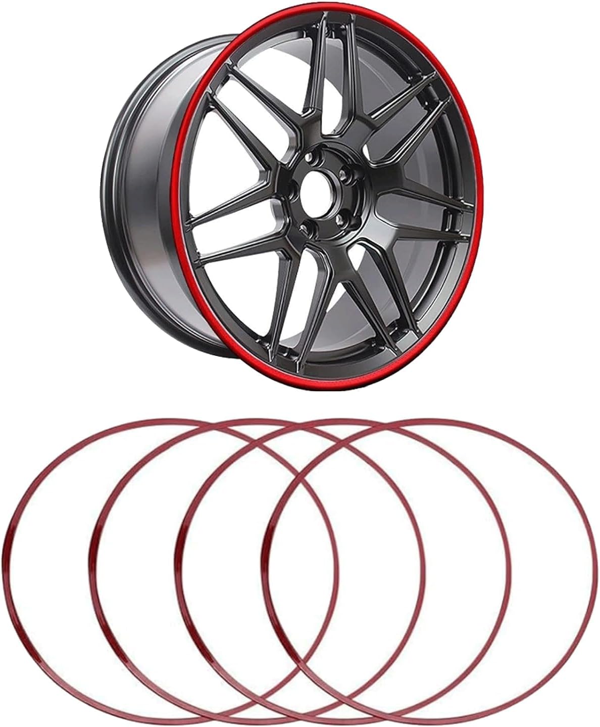 4PCS Car Wheel Rim Protector Ring, 15-22inch Anti-Scratch Edge Protection Decorative Sticker, Self-Adhesive, One-Piece Moulding, for Models with Flat Wheel hub Edges,15in,Red