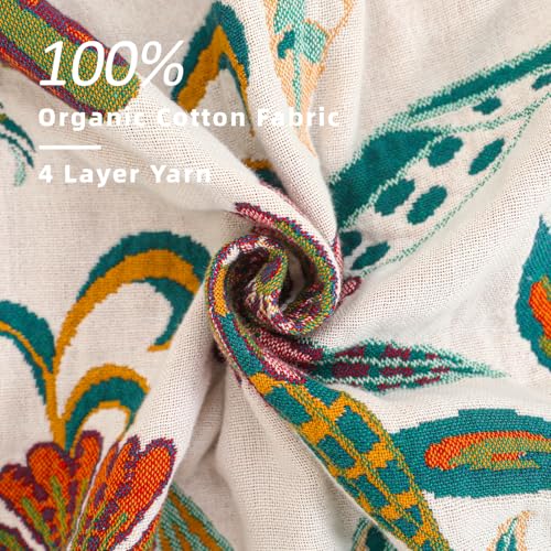 VANJOROY Manta Grande Bohemia, 100% algodón orgánico, Suave, para sofá, Cama, decoración Floral, Manta Bohemia Reversible para Cama, Silla, Colcha y Regalo, 60 x 80 Pulgadas, Color Beige y Blanco - imagen 7