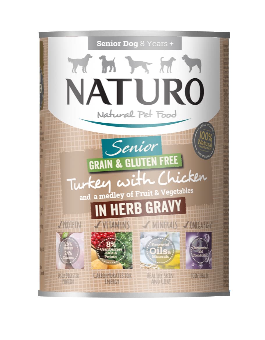 Naturo Senior Grain & Gluten Free 390g Turkey with Chicken in a Herb Gravy Can x 12 pack