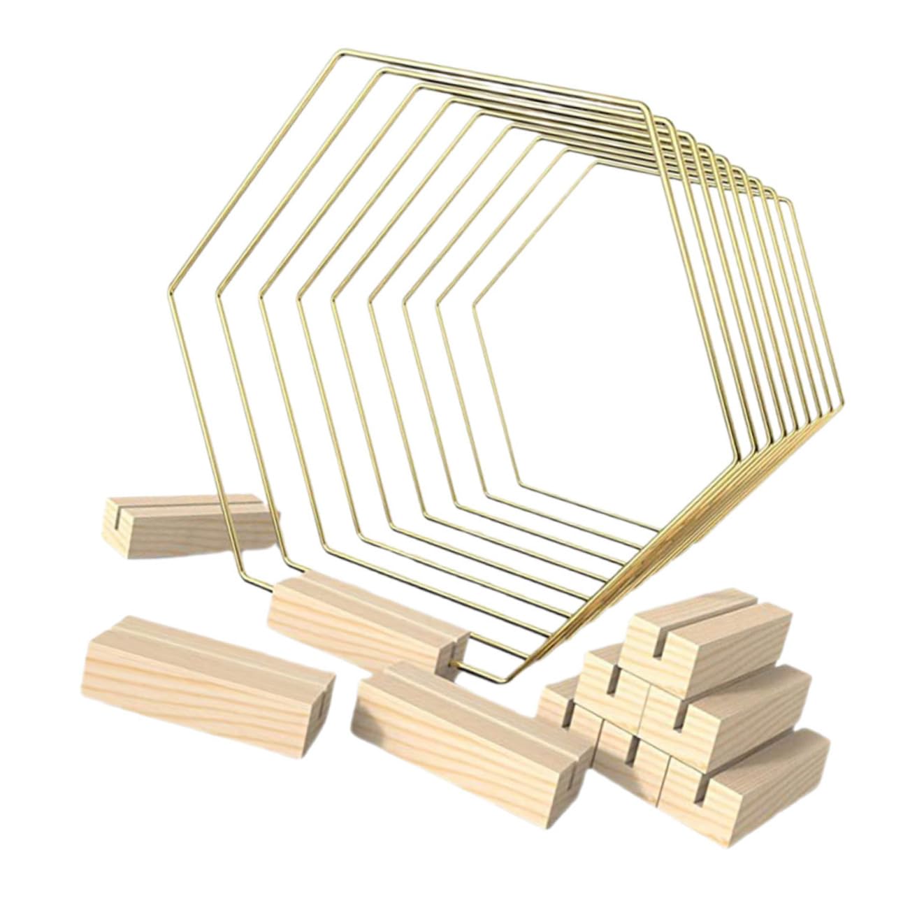 Sechseckige Metallkränze mit Holzsockel für Hochzeit | Gold, Selbstgemacht Bastelbedarf für Zuhause, 10 Stück im Paket, Passend für Dekorative Arrangements