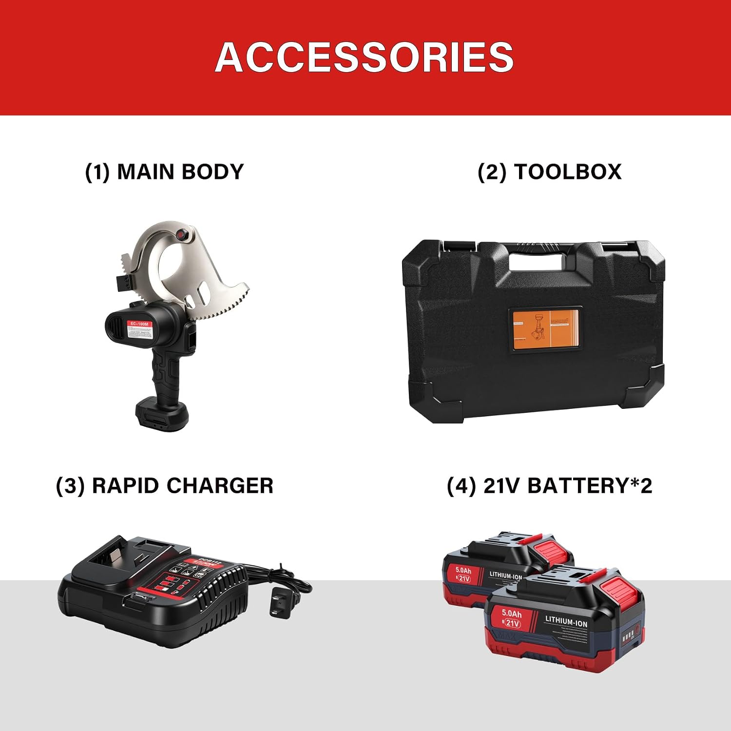 4” Battery Ratcheting Cable Cutters 21V 10lbs Cordless Electric Heavy Duty Electrical Professional Portable Cable Cutting for Diameter Communications, Armored, Lead Sheath, Copper, Aluminum Cables
