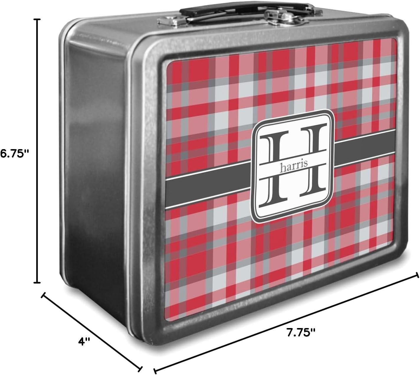 Personalized Red & Gray Plaid Lunch Box