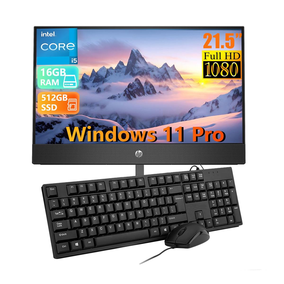 HP ProOne 600 G5 Todo en uno Ordenador de sobremesa, con Monitor de 21.5 FHD, Intel Core i5-9500, 16GB de RAM, SSD de 512GB, Teclado Estadounidense, WiFi, Bluetooth, Windows 11 Pro (reacondicionado)