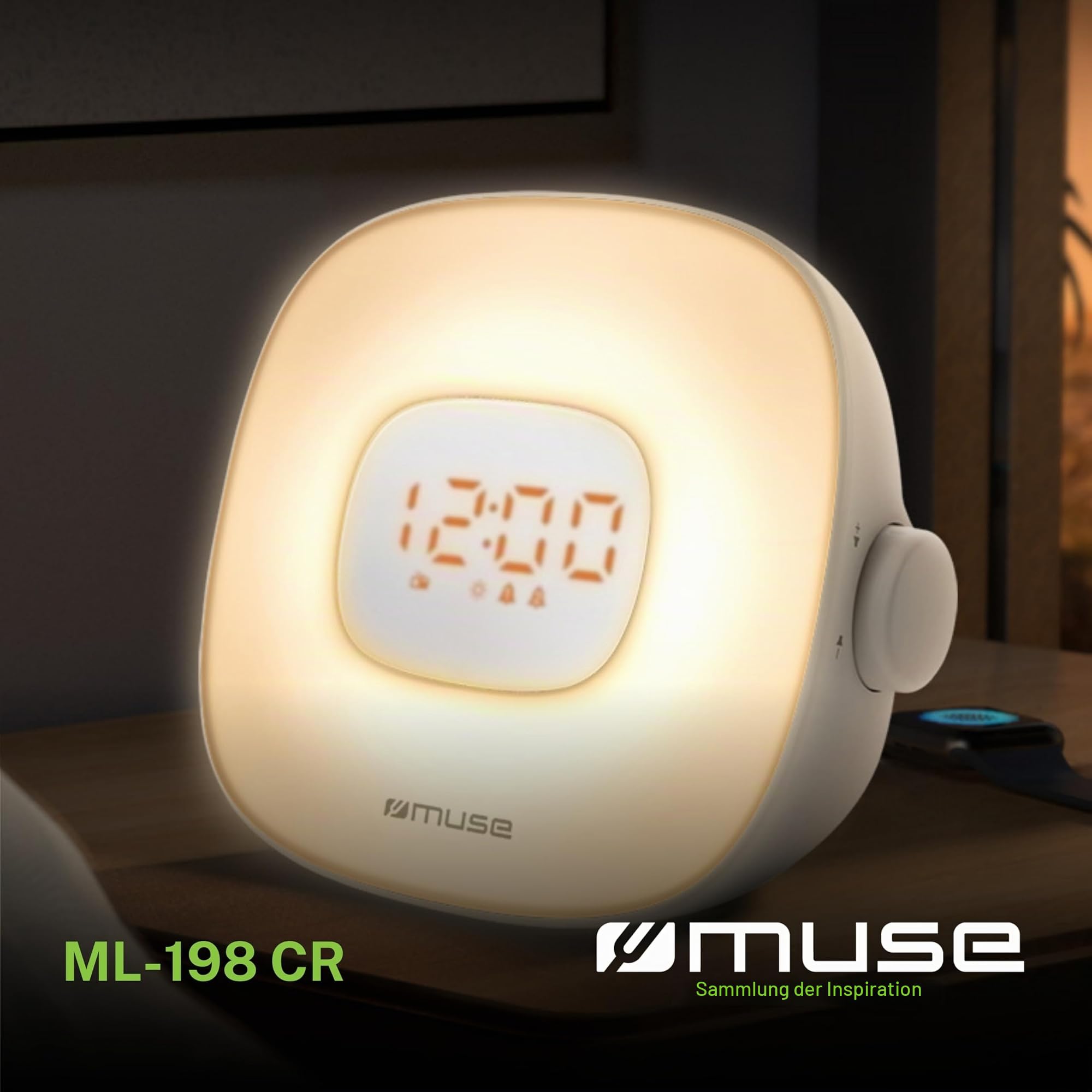 MUSE ML-198 CR Lichtwecker Radio: FM PLL Radio mit Naturklängen, Doppelalarm, LED-Beleuchtung und Dimmfunktion - Wecker mit Aufwachlicht und Farbwechsel