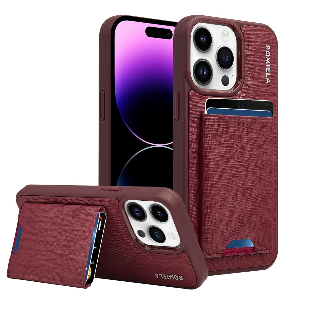 JLFCH ROMIELA iPhone 14 Pro Max Wallet Case with Card Holder Kickstand Slim Shockproof Protective Stand Cover Case, 6.7 inch - Rose Red