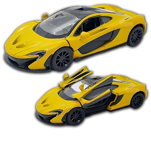 Carrinho de ferro miniatura McLaren P1, abertura de portas, com fricção, 12,5 CM, Em metal, 1/36, Pneus em borracha, Kinsmart (Laranja Numerada)