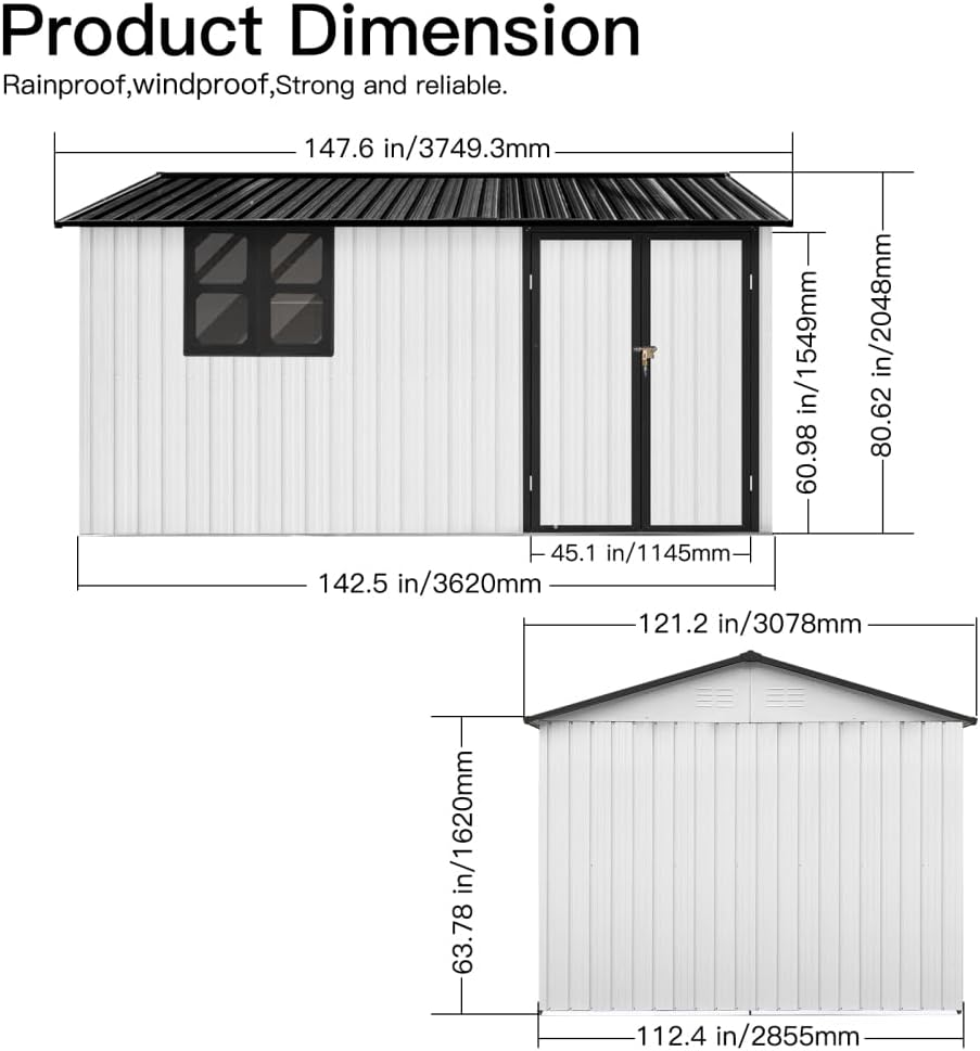 Metal Garden Shed with Window and Storage Shelves for Residential Outdoor Storage