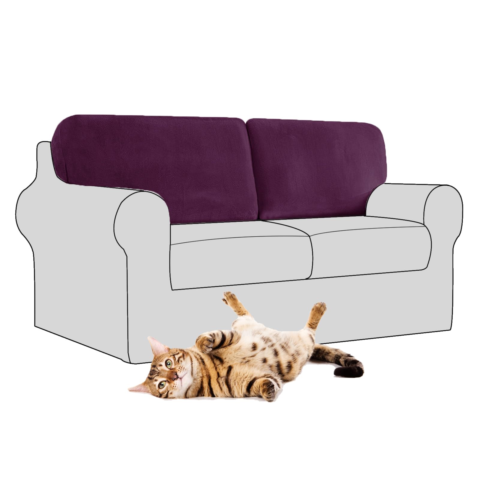 SYLC Stretch Velvet Sofa Backrest Cover, Back Cushion Covers Non-Slip Sofa Cushion Slipcovers for Couch Chesterfield Caravan RV Dinette (Purple,2 pcs Square M)