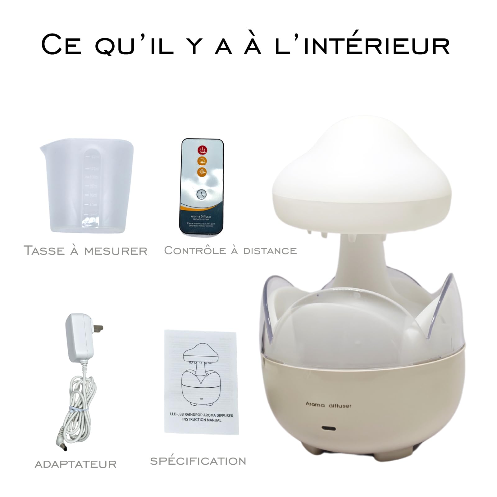 Raindrop humidificateur portable 230 ml, diffuseur d'huiles essentielles nuage veilleuse, arrêt automatique sans eau, bureau, chambre à coucher, salon