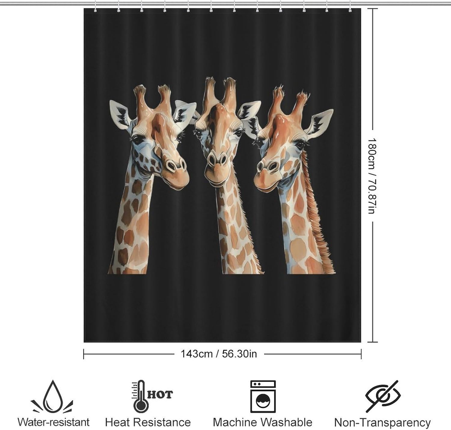Giraffes Funny Funny Shower Curtains Washable Bath Curtain Liner with Hooks for Bathroom Bath Tubs