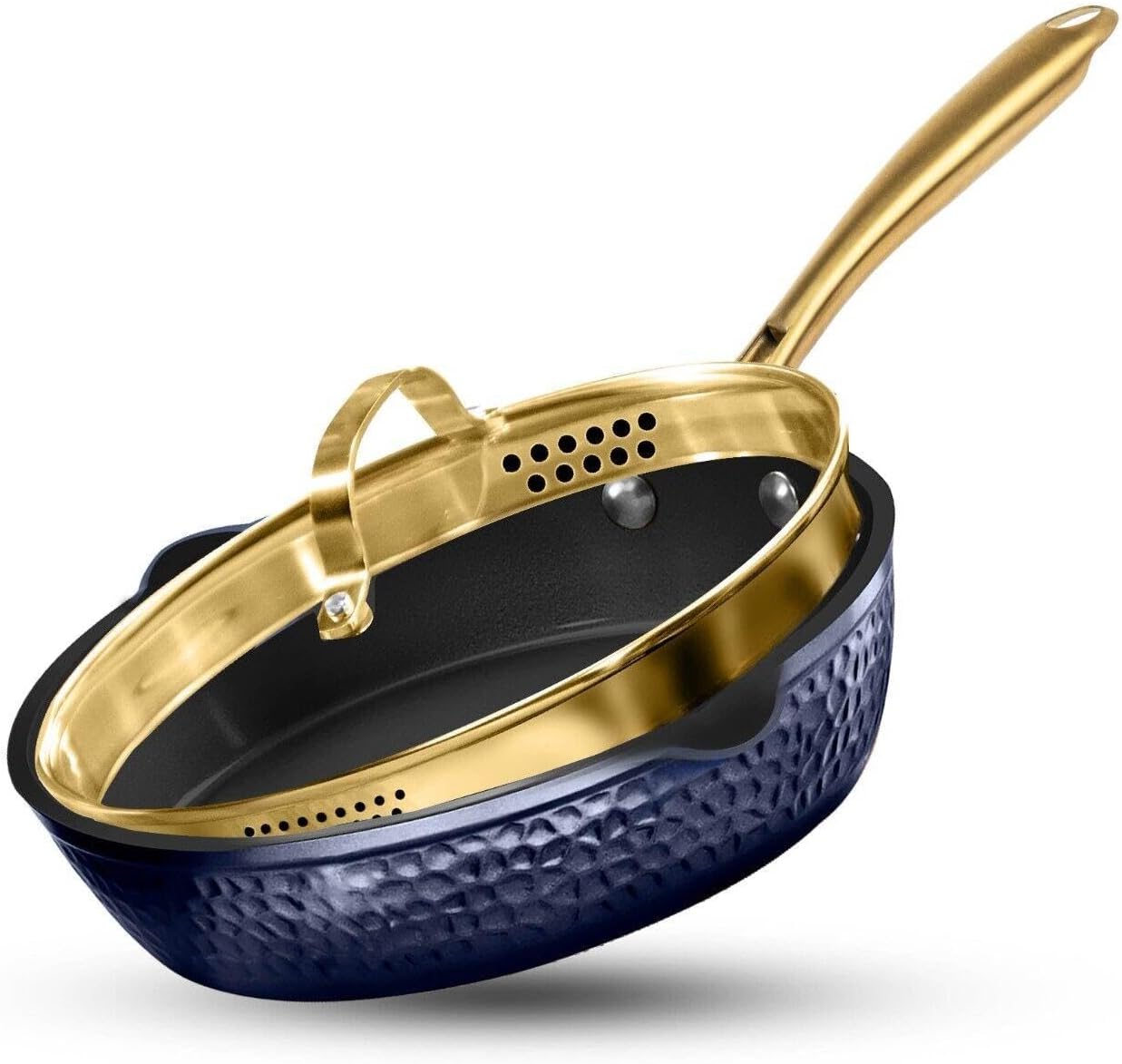 For Granitestone Charleston 4 Qt Hammered Nonstick Navy Saute Pan W Strainer Lid