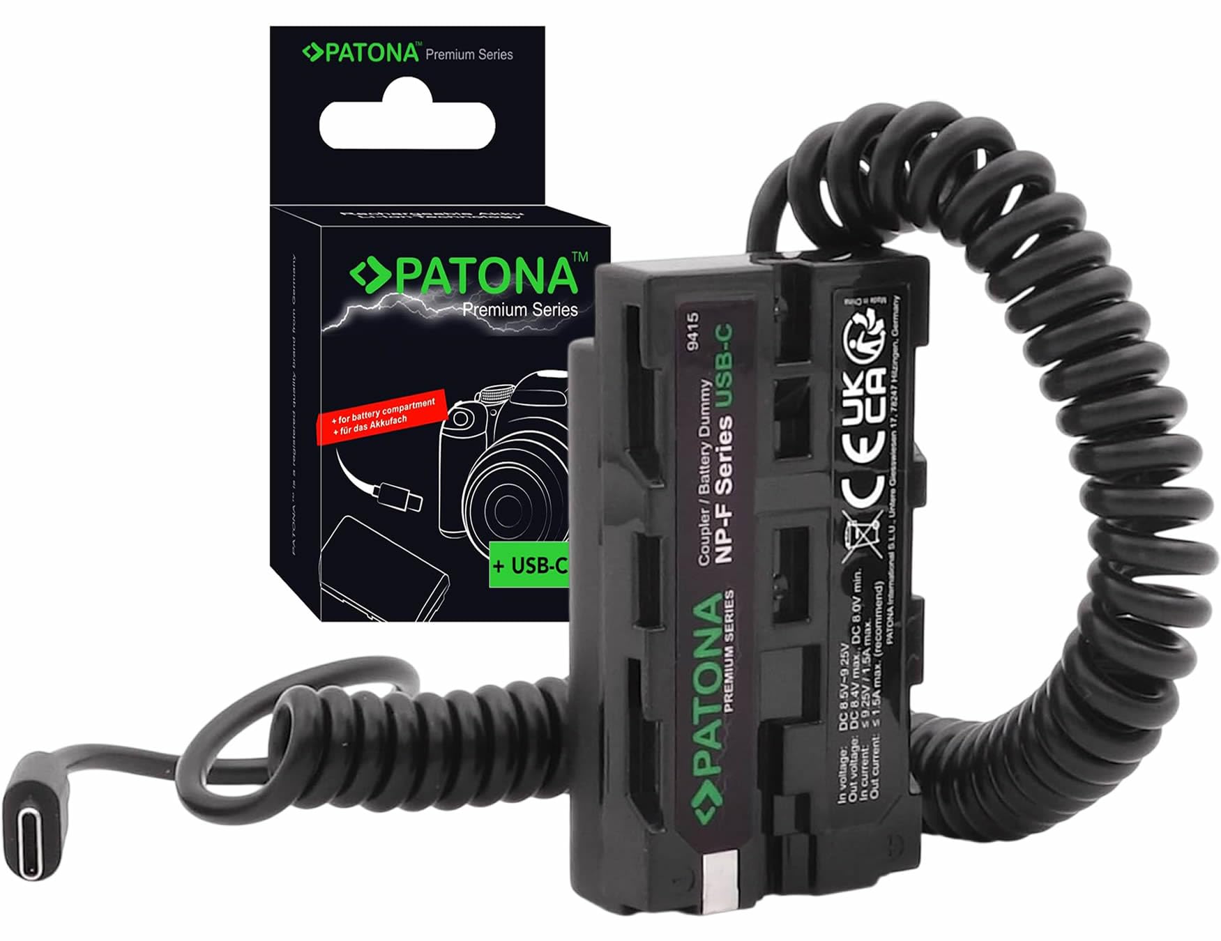 PATONA NP-F NP-F550 NP-F750 NP-F960 NP-F970 NP-FM500 USB-C Dummy Batteria USB-C Premium adattatore caricatore alimentatore per monitor fotocamera LED luci video (9415)