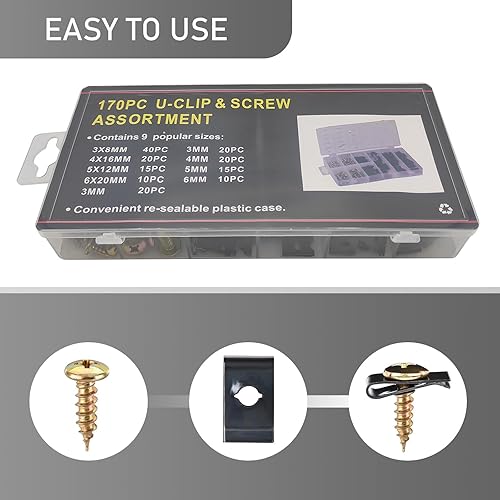 Miniatura 4 de Fluher Juego surtido de tornillos de automóvil de 170 piezas, 9 especificaciones diferentes de pernos y horquillas, reemplazo de sujetador interior