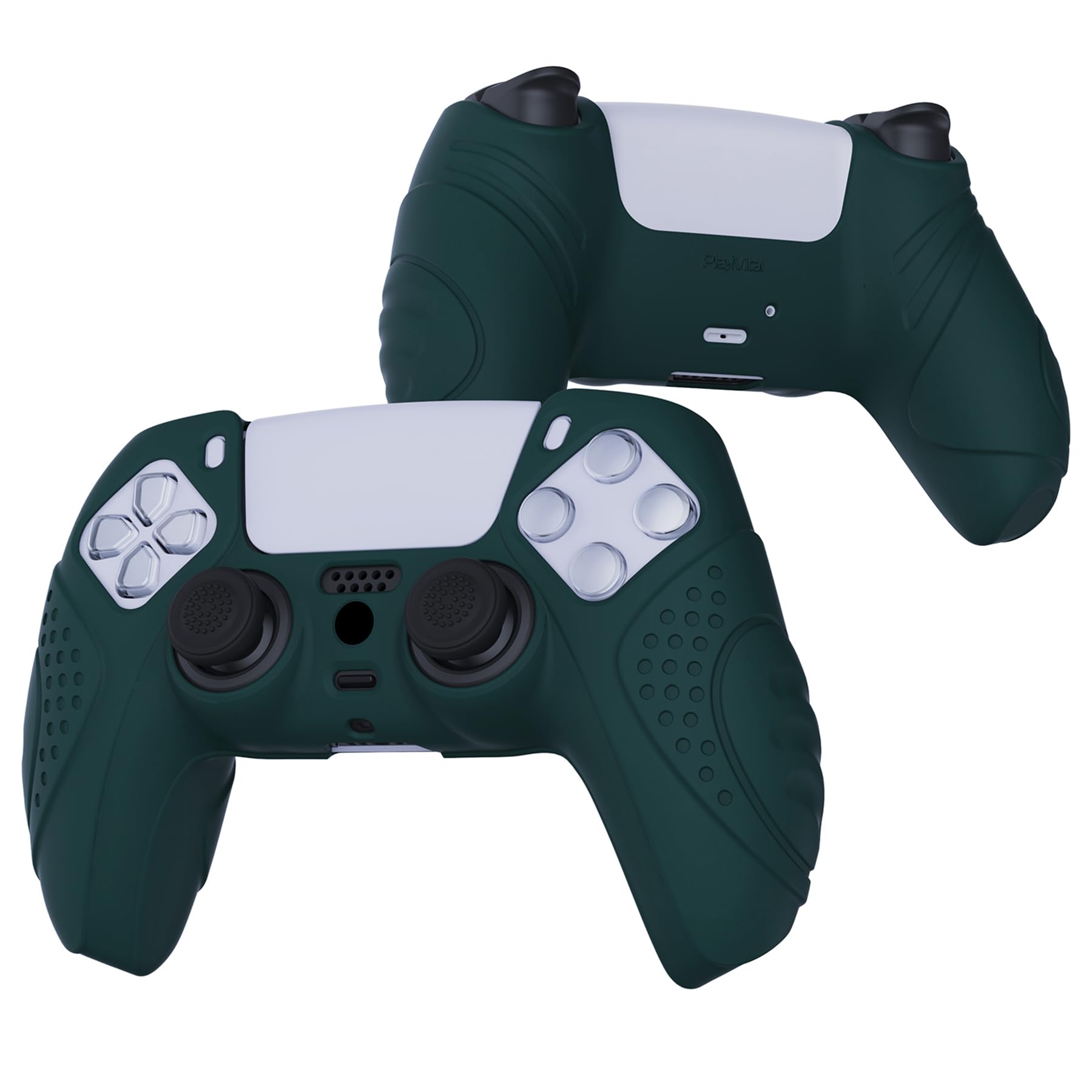 eXtremeRatePlayVital Guardian Edition Racing Green Ergonomic Soft Anti-slip Controller Silicone Case Cover for ps5, Rubber Protector Skins with Black Joystick Caps for ps5 Controller — view 6