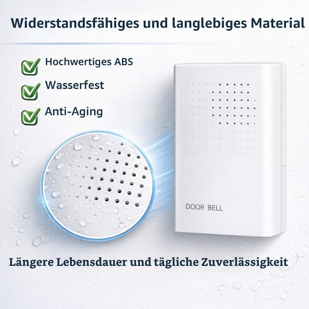 RASMACOR - Kabelgebundene 12V Türklingel Ding Dong – Elektrische Klingel für Haustür, Klarer Klang, Einfache Installation, Ohne Batterien, Robustes ABS, Türklingel für Haus, Wohnung und Büro