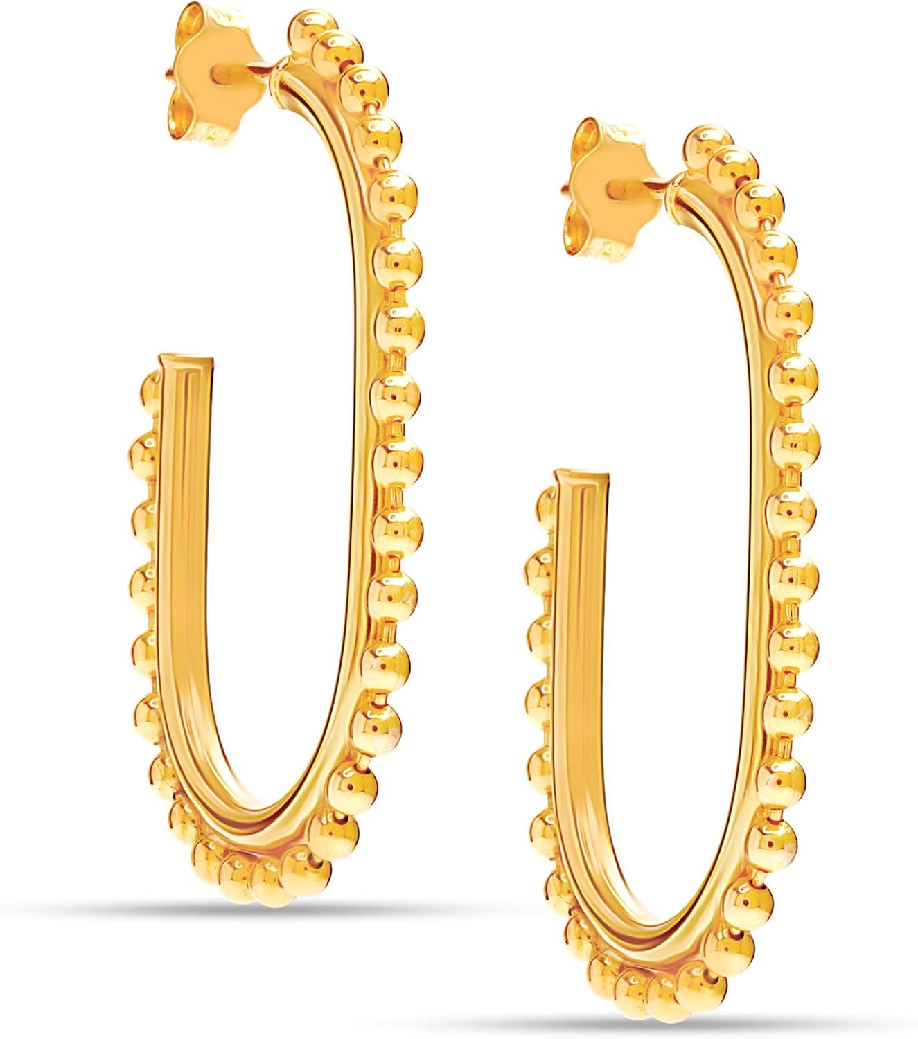 LeCalla ALL Made of 925 Sterling Silver Earrings Hoops Jewelry Medium Large Italian Gold-Plated Antique Twisted Diamond-Cut Open Half C Hoops Earring for Women - Image 5