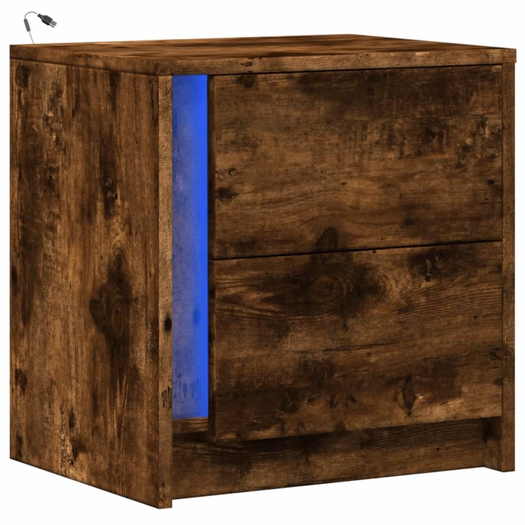 Stilvoller Nachttisch mit RGB-LED-Beleuchtung und Schublade – Langlebiger Holzwerkstoff, Feuchtigkeitsbeständig, USB-Anschluss für Schlafzimmer und Wohnzimmer