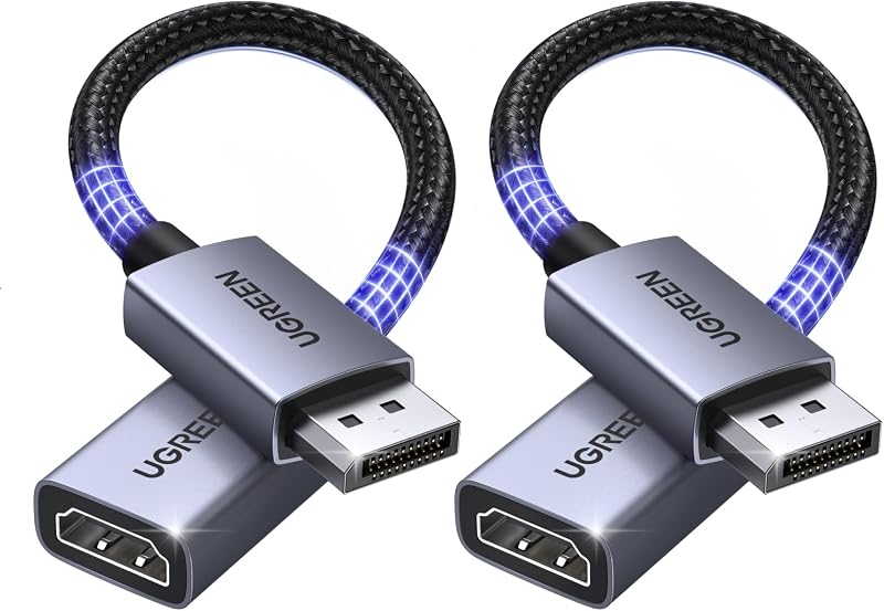 2 Pack 4K DP to HDMI Unidirectional Adapter 1080P@120Hz, 0.66FT | DP 1.2 PC to HDMI 1.4 Converter, Braided Cable for Desktop, Projector, Monitor, Compatible with AMD, NVIDIA, Passive