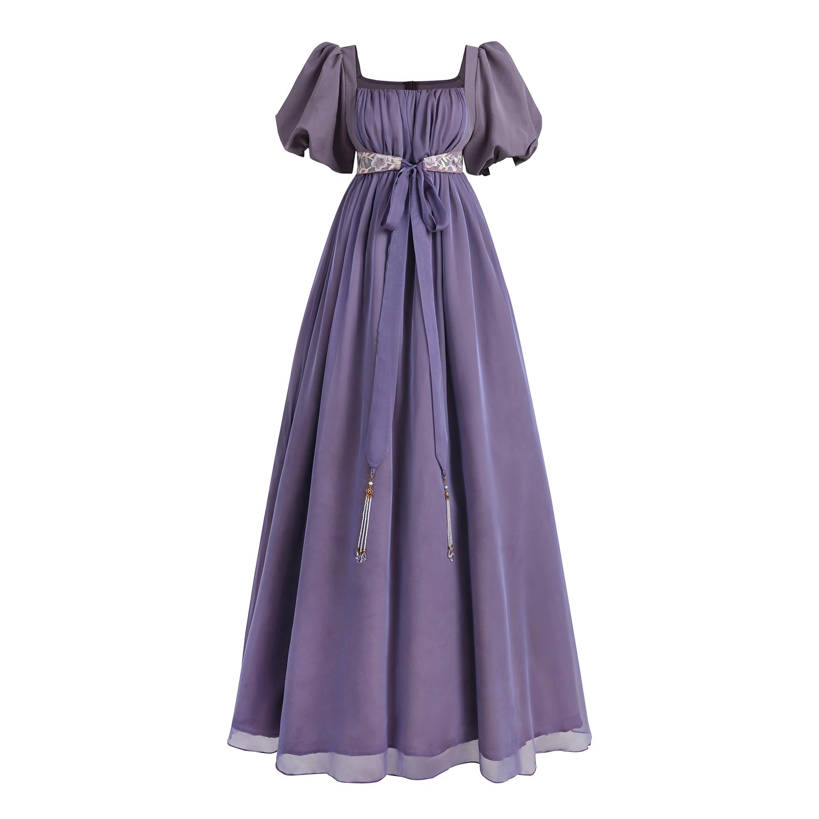 CR ROLECOS Regency Dress for Women Empire Waist Regency Era Costume Victorian Tea Party Gown Purple S, Deep Purple