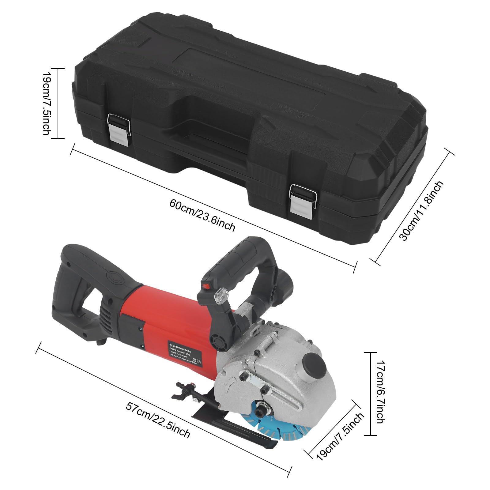 Fresadora eléctrica para muros y hormigón, 3500 W, con guía láser, 5000 rpm, profundidad máxima de ranura y ancho 40 x 42 mm, 133 mm, hojas de sierra para ladrillo, hormigón, mármol